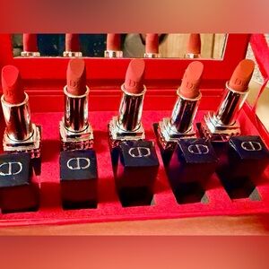 Christian Dior Rouge Dior Set of 5 Velvet 1.5 g Lipsticks in Mirrored Case NIB